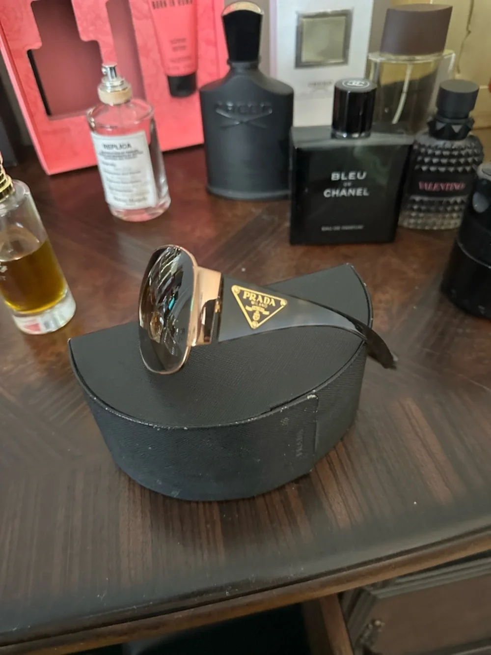 Prada Black and Gold Oversized Shield Sunglasses - Picture 1 of 3